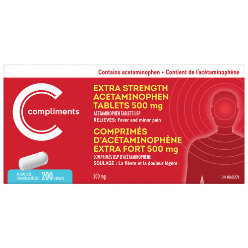 Acetaminophen 500 mg Extra Strength Tablets 200 EA Compliments.ca