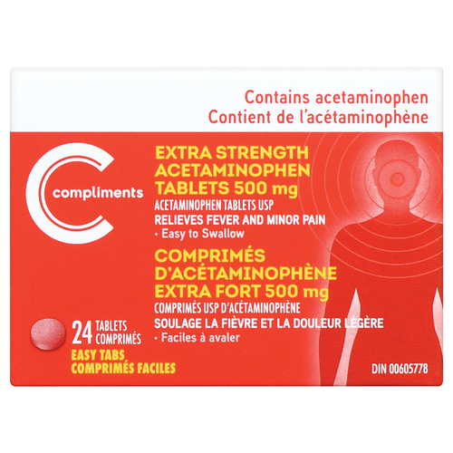 Acetaminophen 500 mg 24 Tablets Compliments.ca